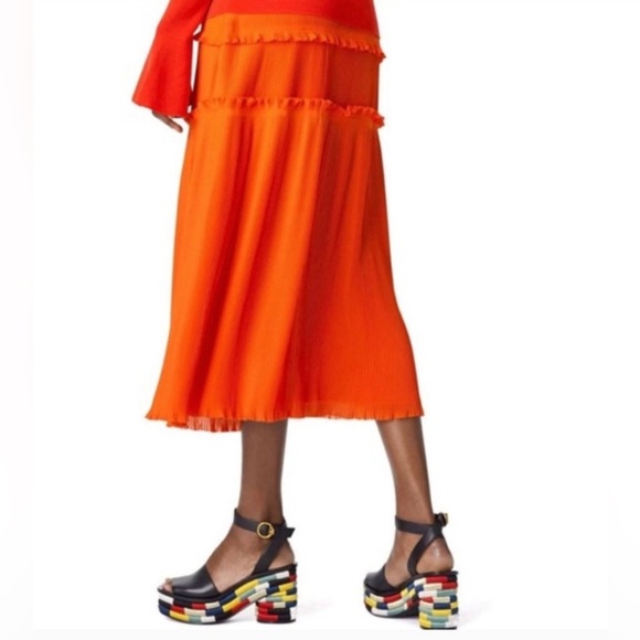 NWOT💝Tory Burch Stella Midi Skirt in Spicy Orange - Picture 2 of 12